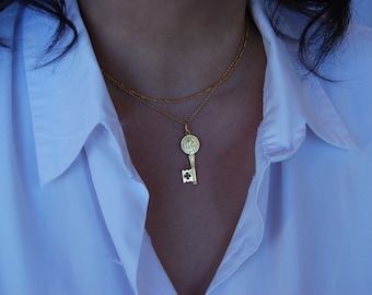 Dainty religious pendant, sterling silver 925 pendant, lucky pendant, silver key pendant.