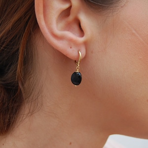 Onyx necklace, silver 925 earrings, dainty hoops, gemstone earrings, long earrings, silver hoops earrings