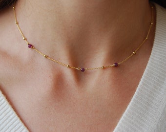 Dainty Ruby necklace, sterling silver 925 necklace, minimalist necklace, delicate ruby necklace, stackable necklace, minimalist yewelry.