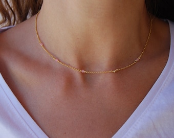 Rose quartz necklace, minimalist necklace, sterling silver 925 necklace.