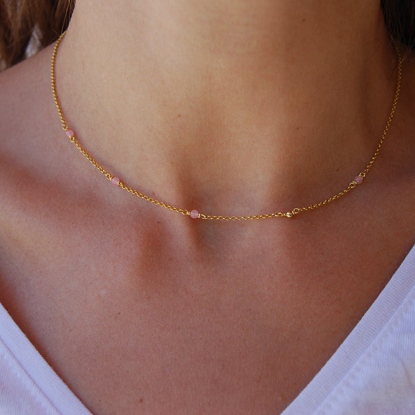 Rose quartz necklace, minimalist necklace, sterling silver 925 necklace.