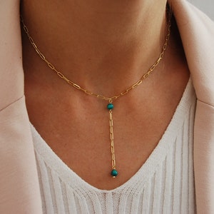 Collier turquoise, collier long superposé, collier Y délicat, collier argent 925, collier de pierres précieuses, collier minimaliste.