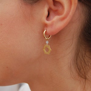 Aquamarine earrings, dainty silver hoops, gemstone earrings, silver 925 earrings, star earrings, minimalist earrings, sterling silver hoops.