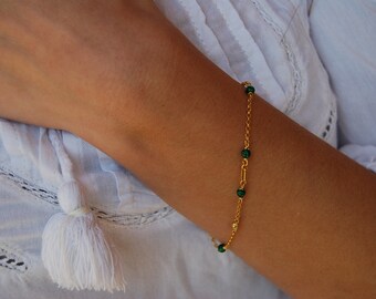 Malachite bracelet , sterling silver 925 bracelet, stacking bracelet, gemstone bracelet, dainty malachite bracelet.