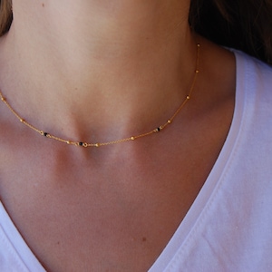 Onyx necklace, sterling silver 925 necklace, balls necklace, minimalist necklace, stackable necklace