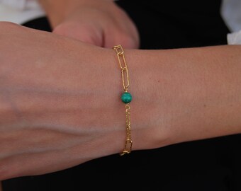 Malachite bracelet, silver 925 bracelet, dainty gemstone bracelet, stacking bracelet, sterling silver bracelet.