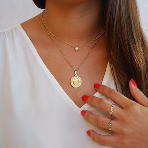 Medallion necklace, sterling silver necklace, dainty religious necklace.