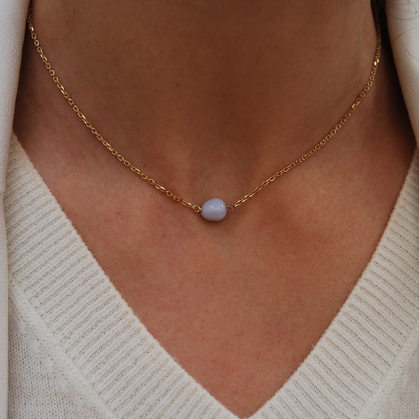 Chalcedony necklace, silver 925 necklace, gemstone necklace, stacking necklace, sterling silver necklace, minimalist necklace.