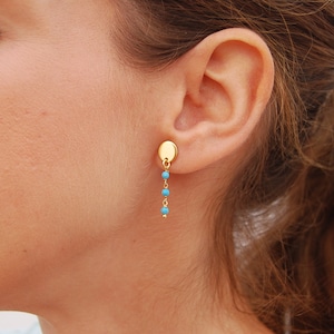 Turquoise earrings, sterling silver earrings, dainty long earrings, minimalist earrings.