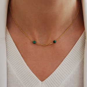 Malachite necklace, silver 925 necklace, gemstone necklace, stacking necklace, sterling silver necklace.