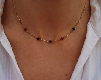 Onyx-aventurine necklace, gemstone necklace, silver 925necklace, sterling silver necklace, dainty stacking necklace.