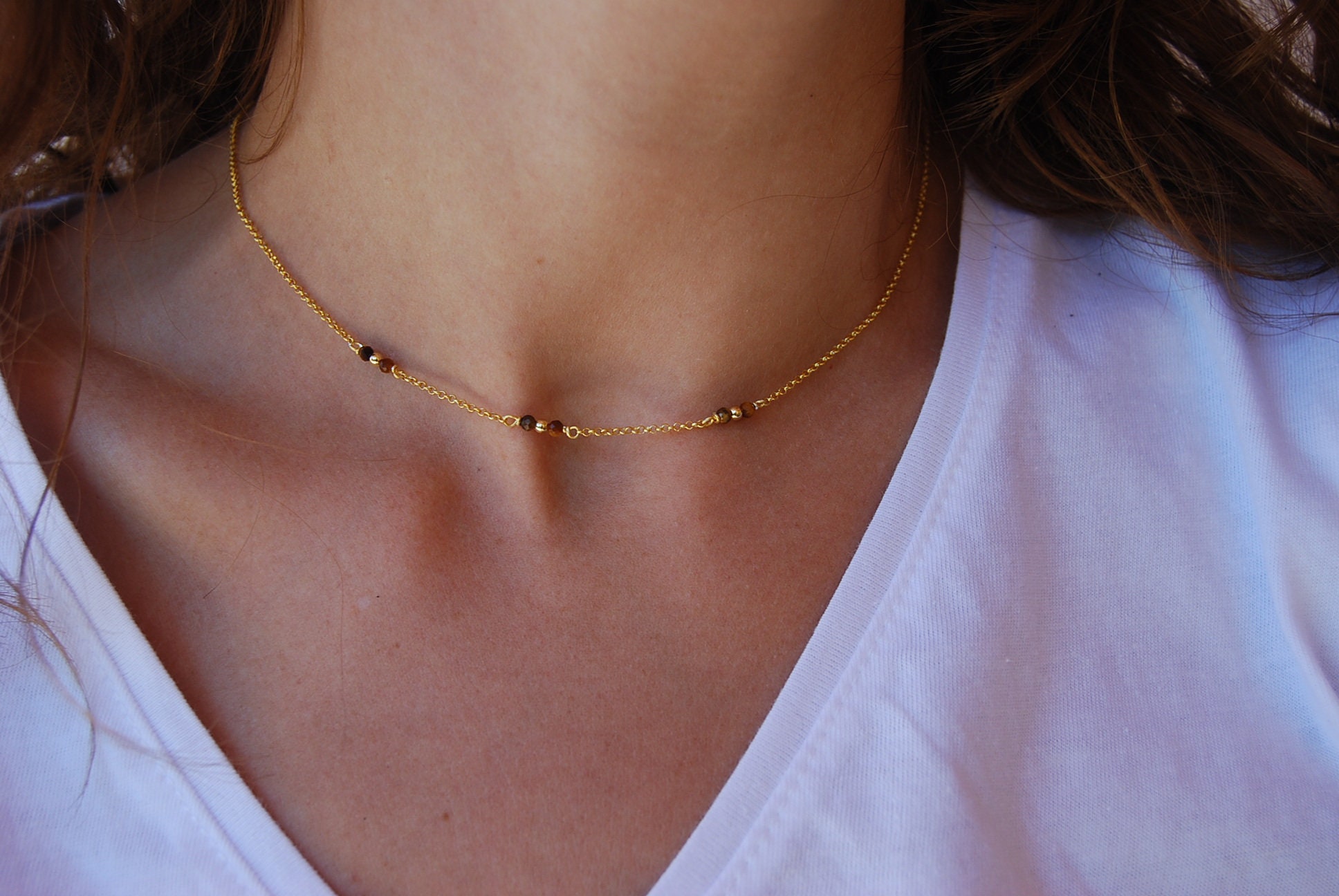 Dainty tiger eye necklace, sterling silver necklace, minimalist necklace, silver 925 tiger eye necklace, minimalist yewelry.