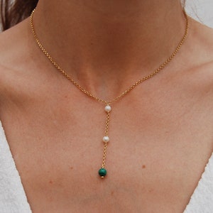 Maalquite - pearls necklace, sterling silver necklace, long layered necklace, dainty pearls necklace.