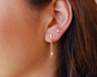 Dainty cz earrings, sterling silver 925 earrings, long earrings.
