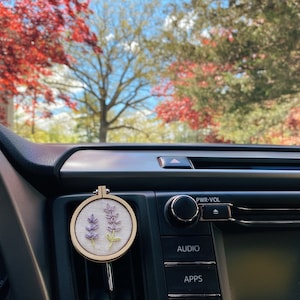 Clip de ventilación del difusor del coche bordado, aceite esencial, bordado de lavanda, ambientador del coche, accesorios del coche