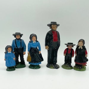 Vintage Cast Metal Amish Family Figurines: Farmhouse Decor, Set of 6