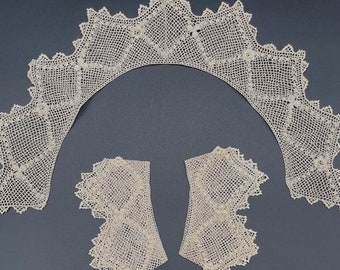 Hand Created Antique Irish Crochet Lace Collar and Cuffs 1800 early 1900