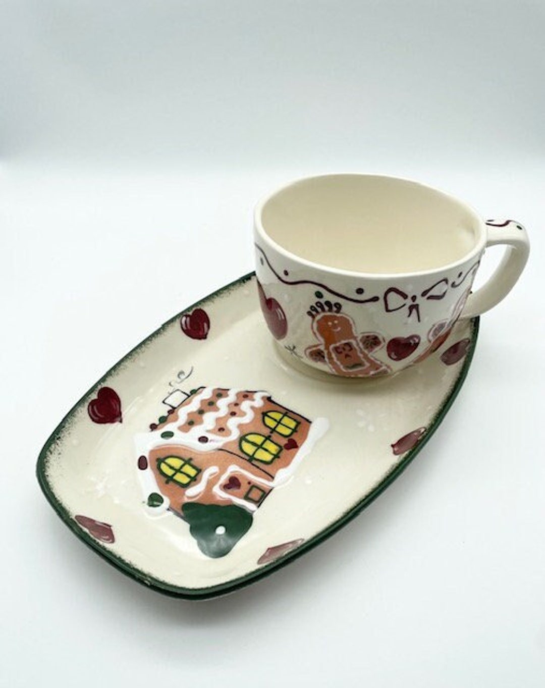 Frankoma Pottery Gingerbread House Holiday Soup and Sandwich Set Signed