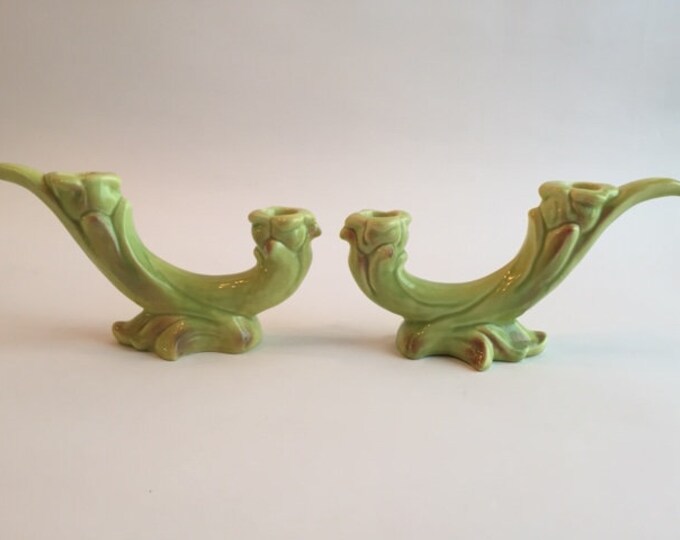 RESERVED Vintage Roselane Pottery Candleholder Set Bitter Green Etsy