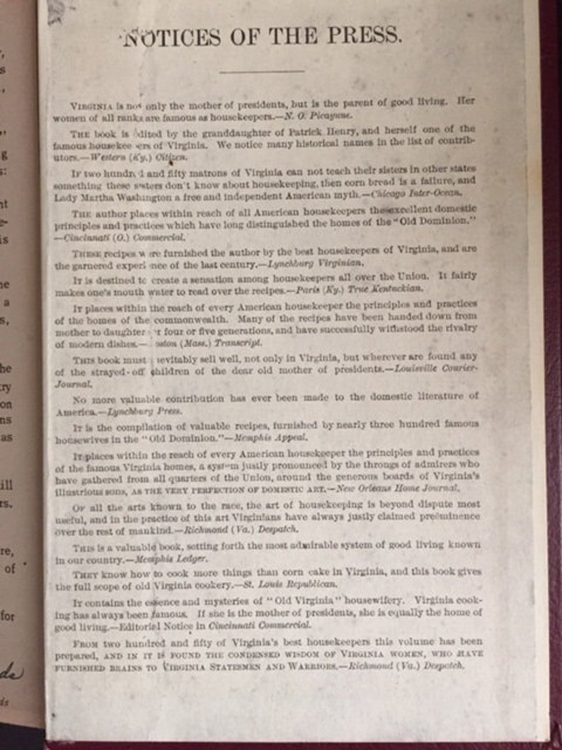 Vintage Housekeeping in Old Virginia Cookbook Hardback Etsy