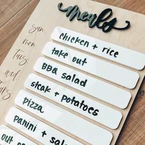 Weekly meals, meal planning dry erase, dry erase board, family dinner planning, meal planning, magnet board, refrigerator sign, kitchen sign image 1