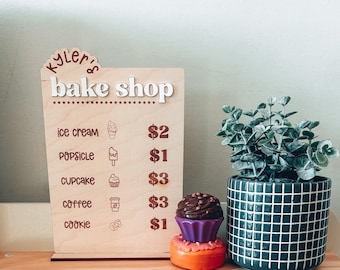 Pretend Play Bake Shop Menu: Custom Engraved Wood Sign