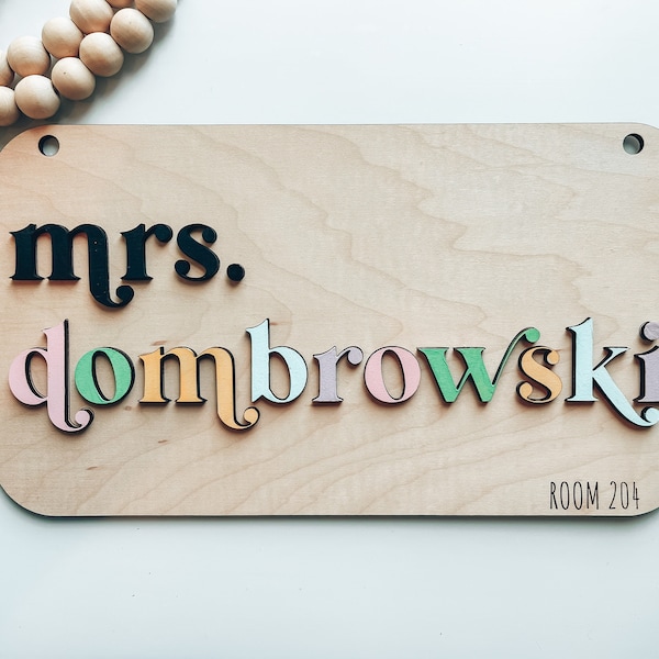 Custom Teacher Name Sign, Classroom Teacher Gift, Teacher Door Sign, Gift For Teacher, Pastel Teacher Sign, Classroom Decor, Groovy Class