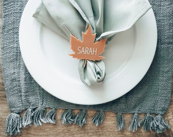 Thanksgiving place cards, acrylic or wood leaf tags, Thanksgiving dinner cards, name cards, Maple leaf name cards, Engraved place settings