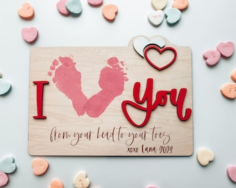 I Love You From Your Head To Your Toes Sign, Footprint Craft, Baby's First Valentines, Valentines Gift for Mom, Footprint Decor, Babys First