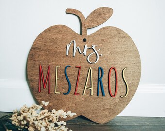 Apple Wooden Teacher Name Sign, Classroom Decor