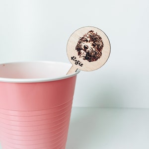 Dog drink stirrers, dog engraved, engraved wood, wedding decor, wedding drink stirrers, gift for dog lovers, laser cut, SETS OF 10