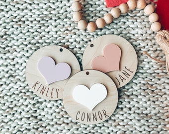 Engraved Wood Valentine's Day Tag, 3D Heart, Personalized Gift Tag