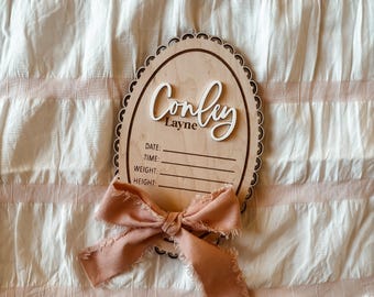 Baby Girl Birth Announcement Sign, Bow Hospital Name Sign