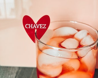 drink tag, heart drink tag, engraved, valentines day lunch tag, galentine's day, bridal shower decor, baby shower decor, acrylic