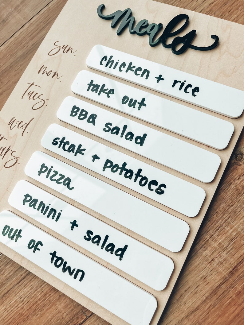 Weekly meals, meal planning dry erase, dry erase board, family dinner planning, meal planning, magnet board, refrigerator sign, kitchen sign image 1