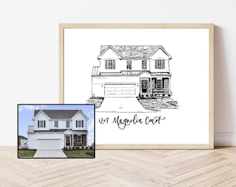 Personalized House Sketch: Custom Home Portrait, Realtor Closing Gift (Digital Print)