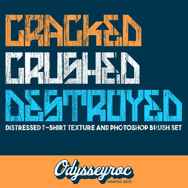 Distressed T-shirt and art texture kit, Cracked Crushed Destroyed, Photoshop Brush Set and High Resolutinon PNG Grunge Texture Files