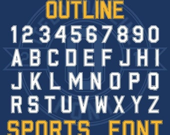Sports Jersey Font, ITFDB Outline, TTF OTF, Baseball, Collegiate, College, Football, Athletic, Sporty, Alphabet, Numbers, svg full set