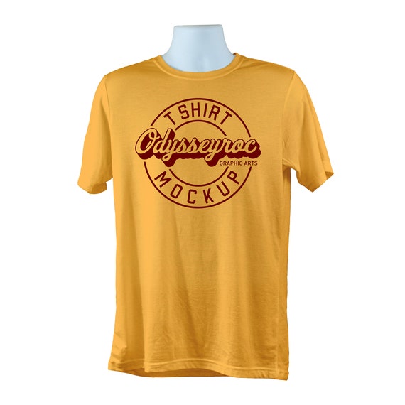Bella Canvas 3001 Gold T-Shirt Mockup Simple White Background - Logo Design Mockups Download