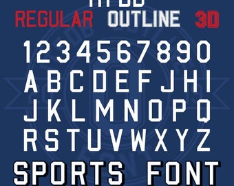 Sports Jersey Font, 3 Variations Regular Outline 3D, TTF OTF, Baseball, Collegiate, College, Football, Athletic, Sporty, Numbers full set