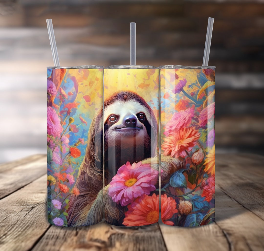 Colorful Flower Sloth With Sunglasses 20 Oz Skinny Tumbler Sublimation ...