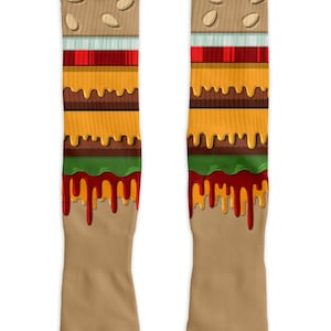 Downloadable Sock Sublimation Art,Hamburger Drip, Sublimation designs Streetwear Socks, Food, Burger Lover, PNG