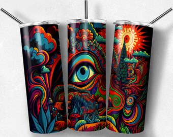 Mushroom Psychedelic 20 oz Skinny Tumbler Sublimation Design, Digital Download PNG,