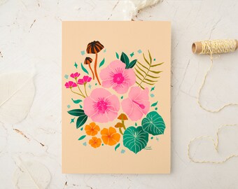 Tropical Flowers and Mushrooms Print | 8.5x11, 11x14 | Unframed | Gallery Wall Art