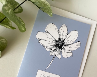 Blue Botanical Congrats Greeting Card 4.25 x 5.5 inches blank inside, small, wedding, graduation, congratulations