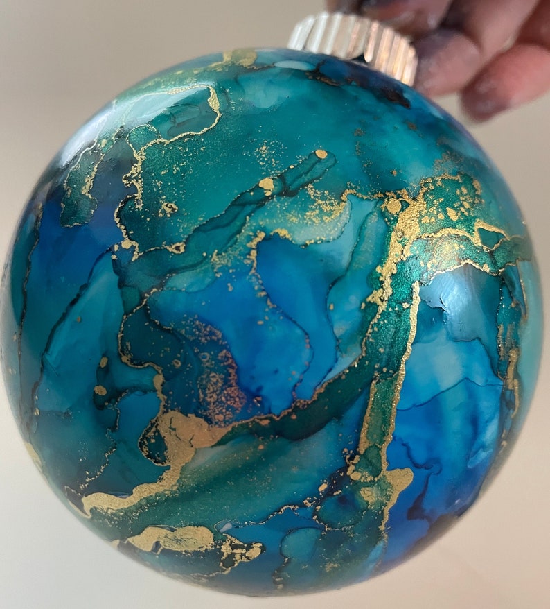 Ornaments Handpainted Alcohol Ink Holiday Gift One of a Kind Jumbo