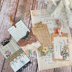 Set of 4 Handmade Junk Journal Tags, Gift Tags
