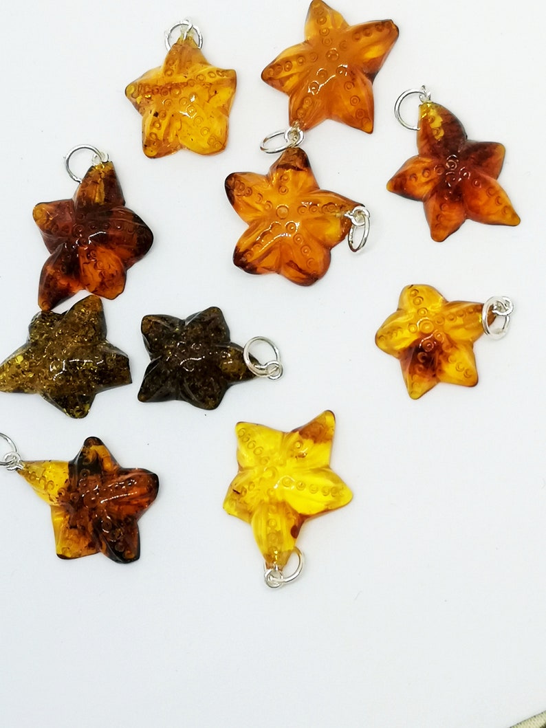 Nautical pendant/ Amber/ starfish charm / Natural Amber/ Hand Etsy