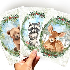 CARTE TRIO ANIMAUX | Animaux de la forêt | Illustration | Carte de vœux | Hiver