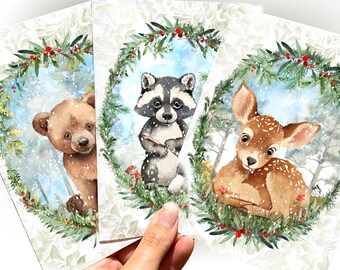 ANIMALS TRIO CARD | Forest animals | Illustration | Greeting card | Winter